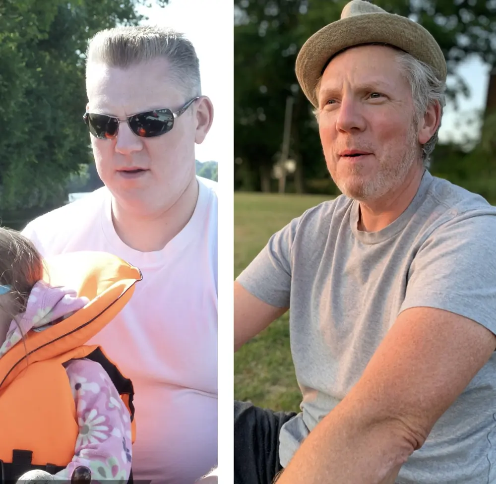 Paul Harris before and after his transformation